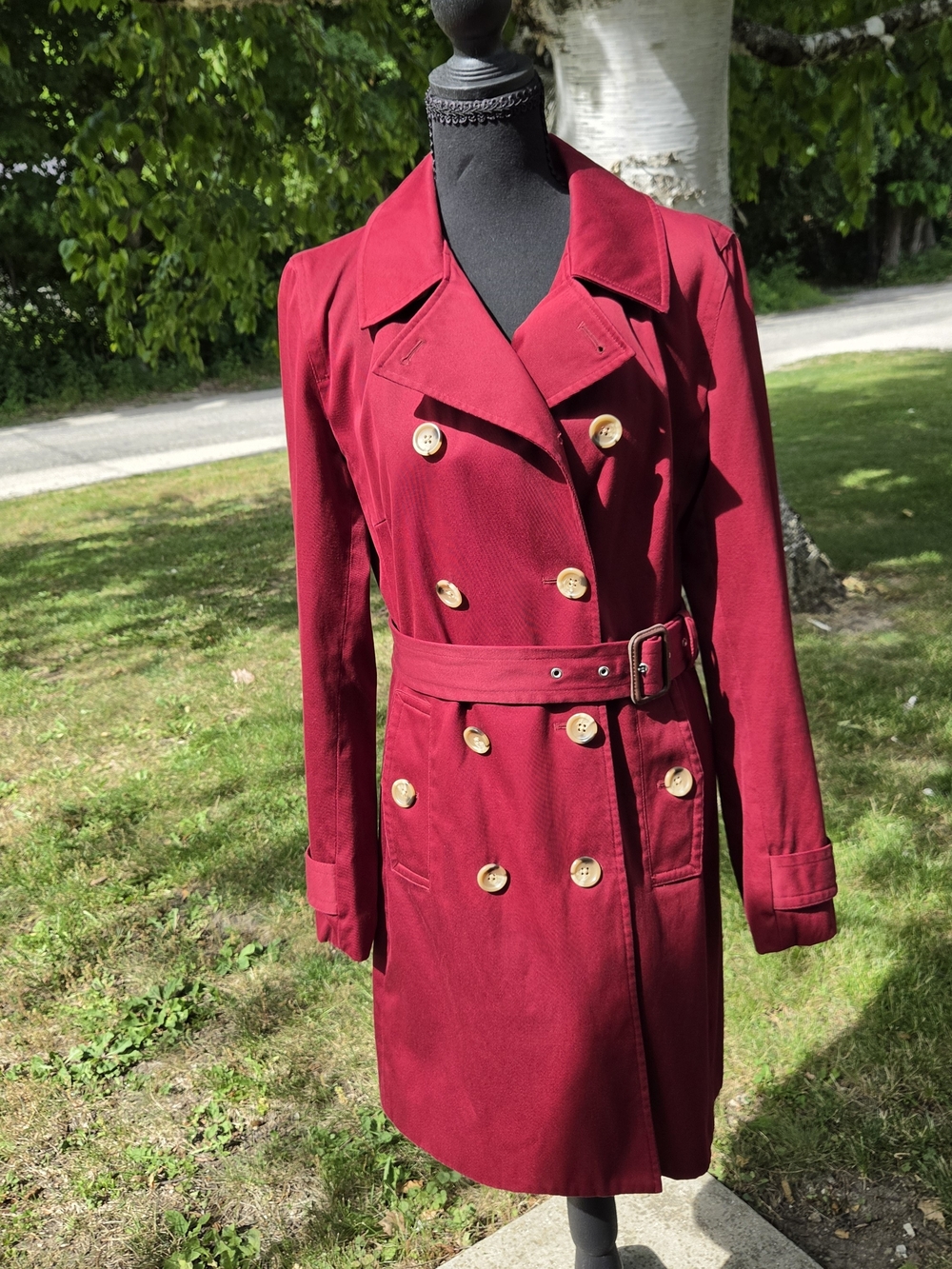 Banana Republic Deep Red Double-Breasted Trench with Belt